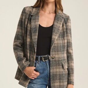 Z Supply Plaid Blazer in Tan and Black